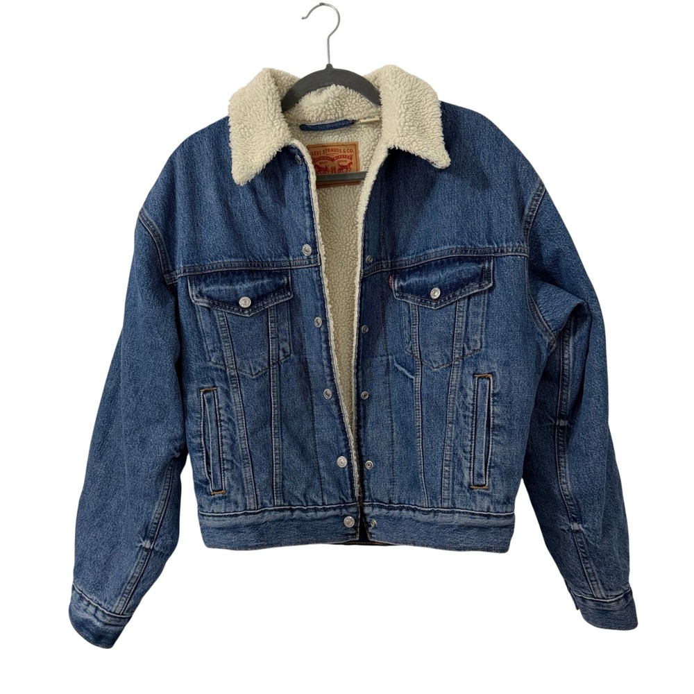 Levi Strauss Sherpa Lined Denim 90s Trucker Jacket Womens XS Medium Wash Blue